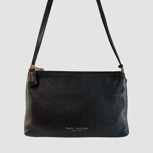 Marc Jacobs Black Pebbled Leather Double Zip Crossbody Bag Purse